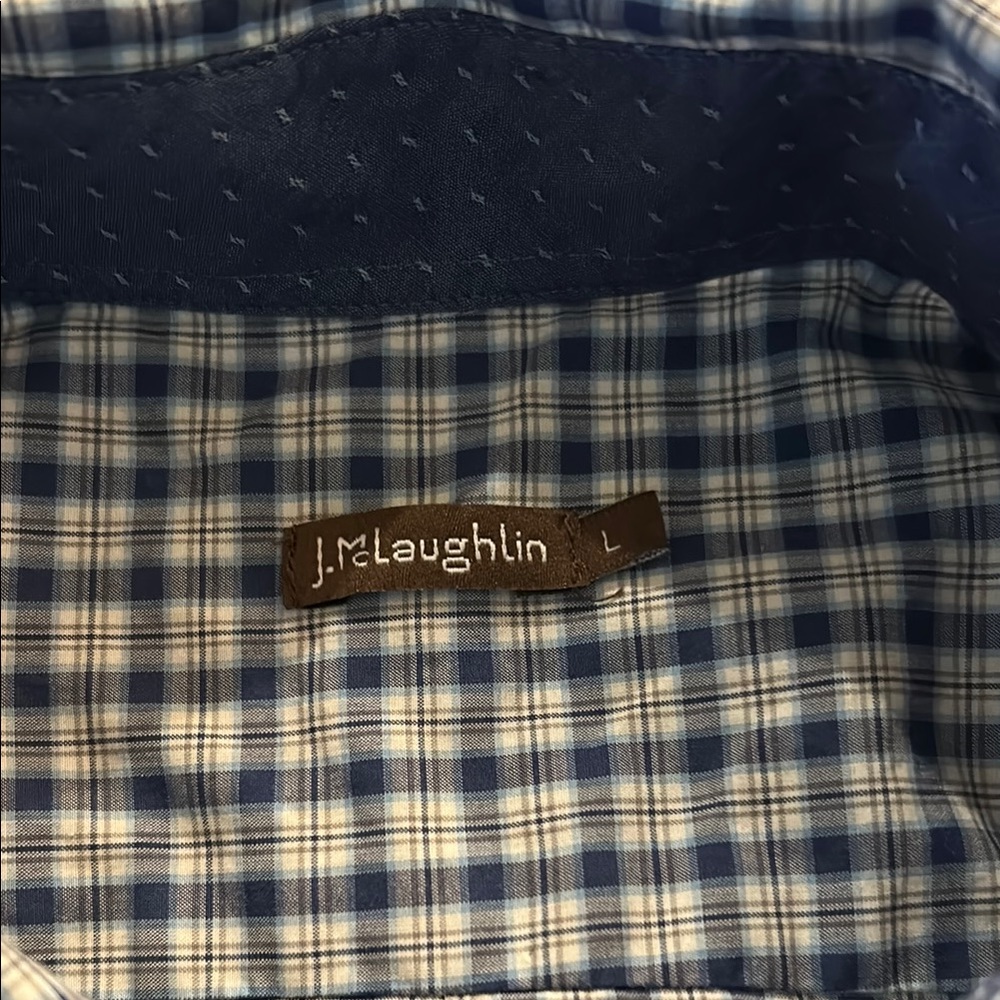 J. McLaughlin Navy and White Plaid Button-Down Shirt